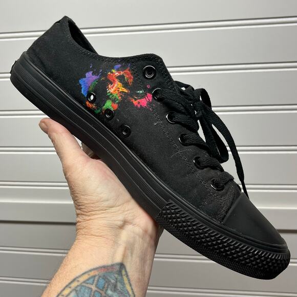 RAAD Shop Flashy Colors Skull Painting Splatter Unisex Lowtop Sneakers M9 W10.5 - Picture 1 of 11